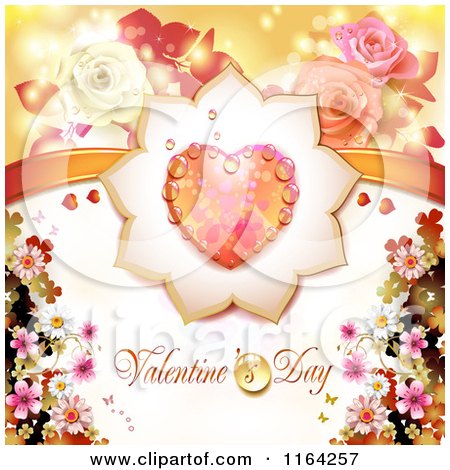 Clipart of a Valentines Day Background with Text a Heart and Roses - Royalty Free Vector Illustration by merlinul