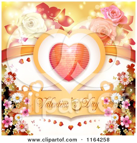 Clipart of a Valentines Day Background with Text a Heart and Roses 2 - Royalty Free Vector Illustration by merlinul