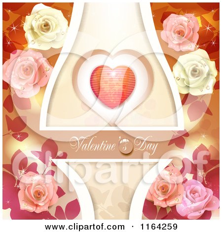Clipart of a Valentines Day Background with Text a Heart and Roses 5 - Royalty Free Vector Illustration by merlinul