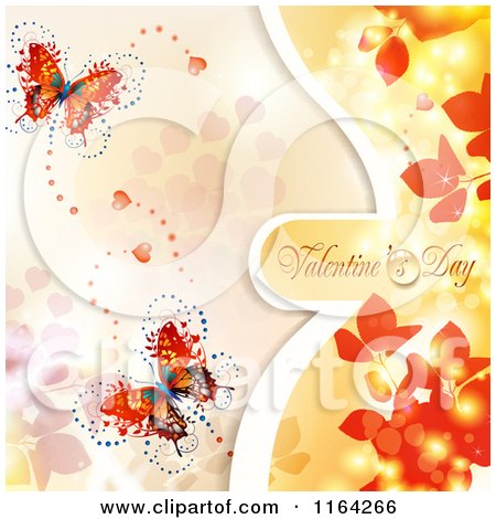 Clipart of a Valentines Day Background with Text Hearts Butterflies and Foliage - Royalty Free Vector Illustration by merlinul