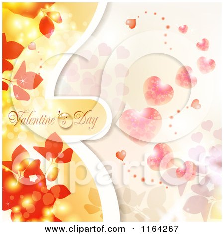 Clipart of a Valentines Day Background with Text Hearts and Foliage 2 - Royalty Free Vector Illustration by merlinul