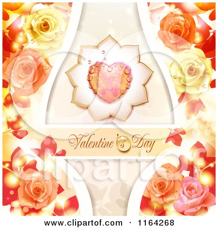 Clipart of a Valentines Day Background with Text a Heart and Roses 4 - Royalty Free Vector Illustration by merlinul