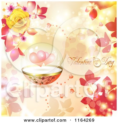 Clipart of a Valentines Day Background with Text Hearts in a Dome and Roses - Royalty Free Vector Illustration by merlinul
