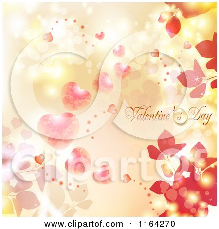 Clipart of a Valentines Day Background with Text Hearts and Foliage 3 - Royalty Free Vector Illustration by merlinul