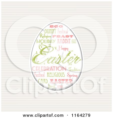 Clipart of an Easter Word Collage on an Egg over Stripes - Royalty Free Vector Illustration by elaineitalia