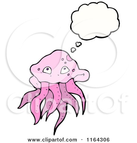 Cartoon of a Thinking Pink Jellyfish - Royalty Free Vector Illustration by lineartestpilot