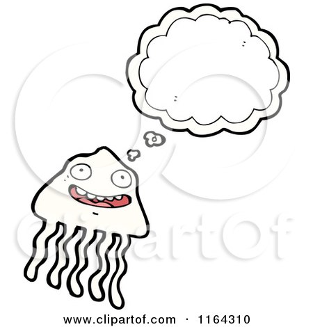 Cartoon of a Thinking White Jellyfish - Royalty Free Vector Illustration by lineartestpilot
