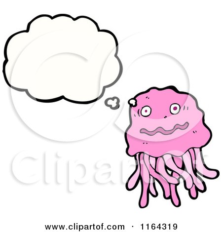 Cartoon of a Thinking Pink Jellyfish - Royalty Free Vector Illustration by lineartestpilot