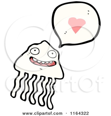 Cartoon of a White Jellyfish Talking About Love - Royalty Free Vector Illustration by lineartestpilot