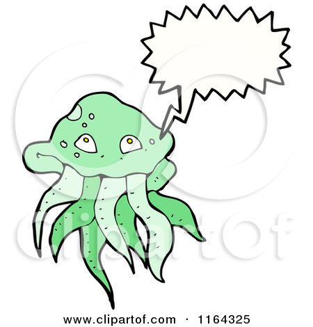 Cartoon of a Talking Green Jellyfish - Royalty Free Vector Illustration by lineartestpilot