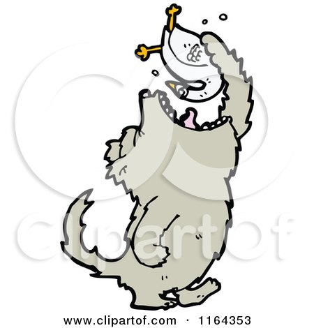 Cartoon of a Wolf Eating a Bird - Royalty Free Vector Illustration by lineartestpilot