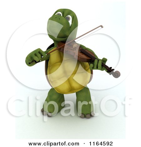 Clipart of a 3d Musician Tortoise Playing a Violin - Royalty Free CGI Illustration by KJ Pargeter