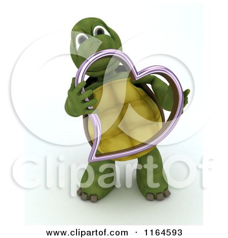 Clipart of a 3d Tortoise Holding a Pink Metallic Valentine Heart - Royalty Free CGI Illustration by KJ Pargeter