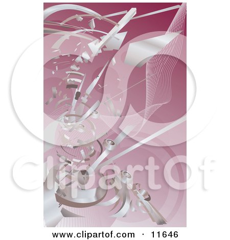 Silver Technology Scraps Exploding Over Pink Clipart Illustration by AtStockIllustration