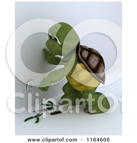Clipart of a 3d Tortoise Electrician Worker Working on a Socket 2 - Royalty Free CGI Illustration by KJ Pargeter