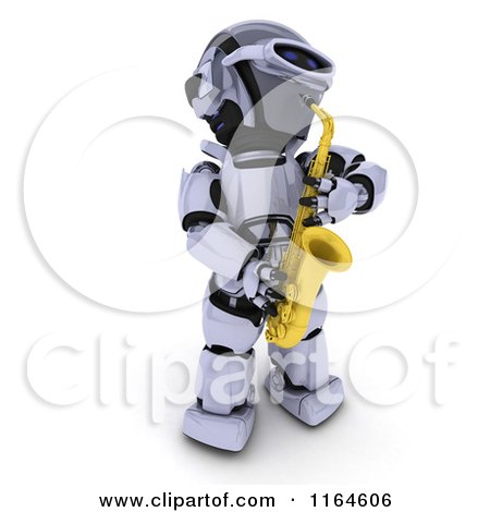 Clipart of a 3d Robot Playing a Saxophone - Royalty Free CGI Illustration by KJ Pargeter