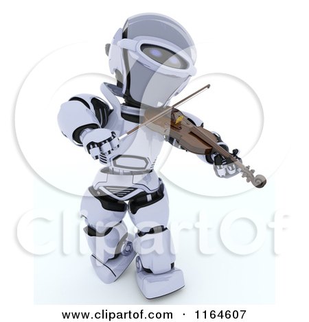 Clipart of a 3d Robot Playing a Violin - Royalty Free CGI Illustration by KJ Pargeter