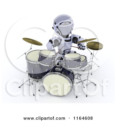 Clipart of a 3d Drummer Robot - Royalty Free CGI Illustration by KJ Pargeter
