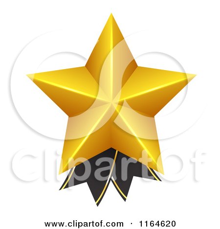 Clipart of a 3d Gold Star and Black Ribbon Award - Royalty Free Vector Illustration by vectorace