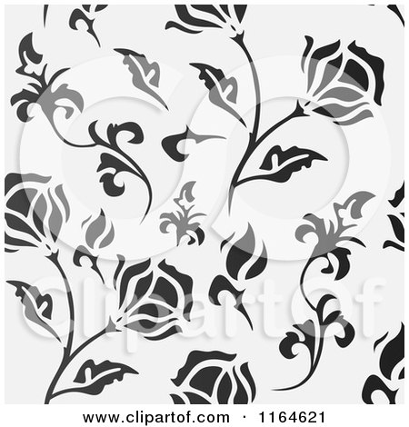 Clipart of a Gradient Grayscale Floral Background - Royalty Free Vector Illustration by vectorace