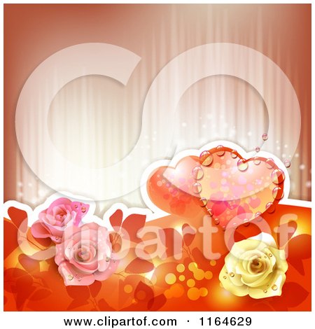 Clipart of a Wedding or Valentines Day Background with Hearts and Roses with Copyspace 2 - Royalty Free Vector Illustration by merlinul