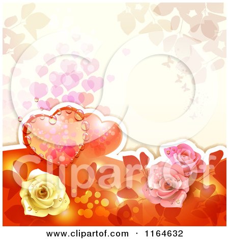 Clipart of a Wedding or Valentines Day Background with Hearts and Roses with Copyspace 3 - Royalty Free Vector Illustration by merlinul
