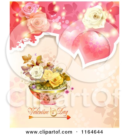 Clipart of a Valentines Day Background with Roses Hearts and Text 6 - Royalty Free Vector Illustration by merlinul