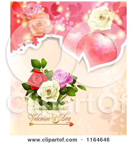 Clipart of a Valentines Day Background with Roses Hearts and Text 5 - Royalty Free Vector Illustration by merlinul