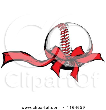 Cartoon of a Red Ribbon Around a Baseball - Royalty Free Vector Clipart by Chromaco