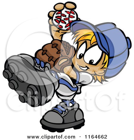 Cartoon of a Blond Baseball Boy Pitching - Royalty Free Vector Clipart by Chromaco