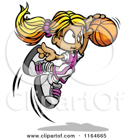 Cartoon of a Leaping Blond Basketball Girl - Royalty Free Vector Clipart by Chromaco