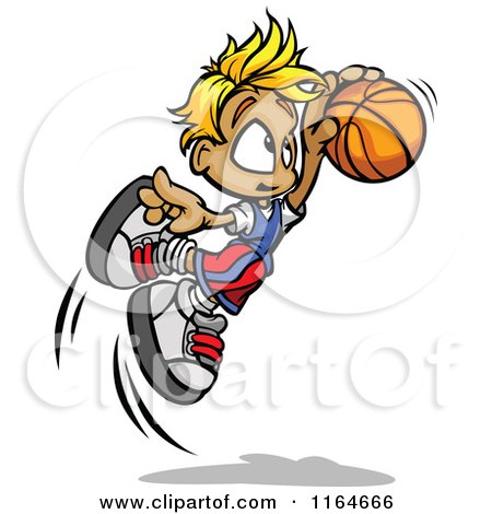 Cartoon of a Leaping Blond Basketball Boy - Royalty Free Vector Clipart by Chromaco