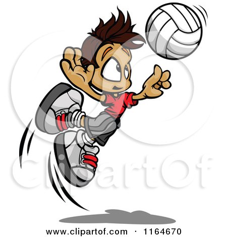 Cartoon of a Volleyball Boy Leaping to Hit the Ball - Royalty Free Vector Clipart by Chromaco