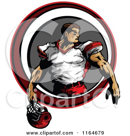 Cartoon of a Strong Football Player Inside a Circle - Royalty Free Vector Clipart by Chromaco