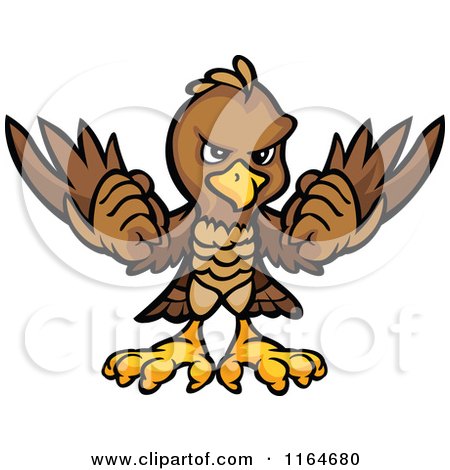 Cartoon of a Brown Eagle Holding up Its Wings - Royalty Free Vector Clipart by Chromaco