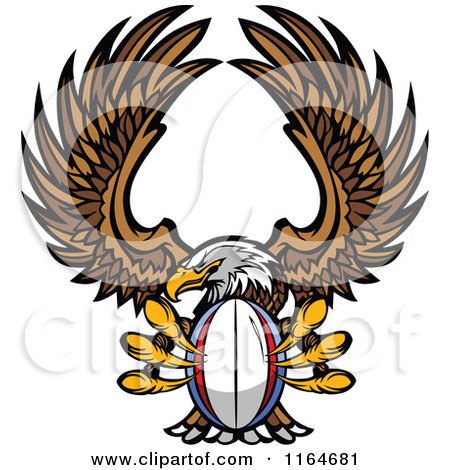 Cartoon of a Bald Eagle Flying with a Rugby Ball in Its Talons - Royalty Free Vector Clipart by Chromaco