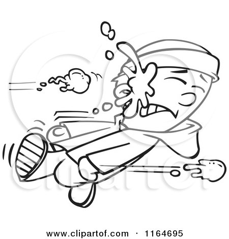 Cartoon of an Outlined Boy Getting Smacked with a Snowball - Royalty Free Vector Clipart by toonaday