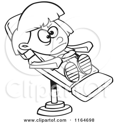 Cartoon of an Outlined Stubborn Girl in a Dentist Chair - Royalty Free Vector Clipart by toonaday