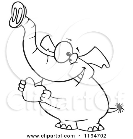 Cartoon of an Outlined Sweet Elephant Holding a Red Valentine Heart - Royalty Free Vector Clipart by toonaday