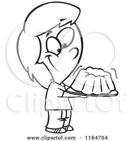 Cartoon of an Outlined Girl Holding Jiggly Jello - Royalty Free Vector Clipart by toonaday