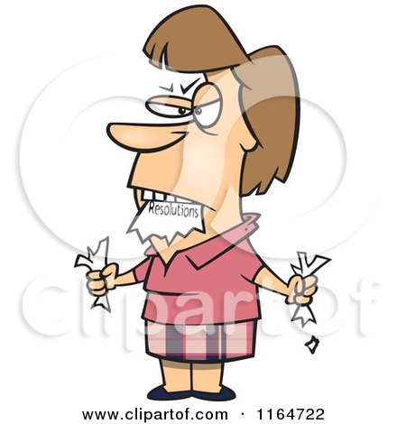Cartoon of an Angry Woman Eating a Resolutions List - Royalty Free Vector Clipart by toonaday