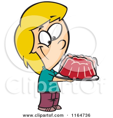 Cartoon of a Girl Holding Jiggly Jello - Royalty Free Vector Clipart by toonaday