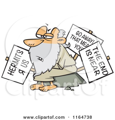 Cartoon of an Old Hermit Man with Signs - Royalty Free Vector Clipart by toonaday