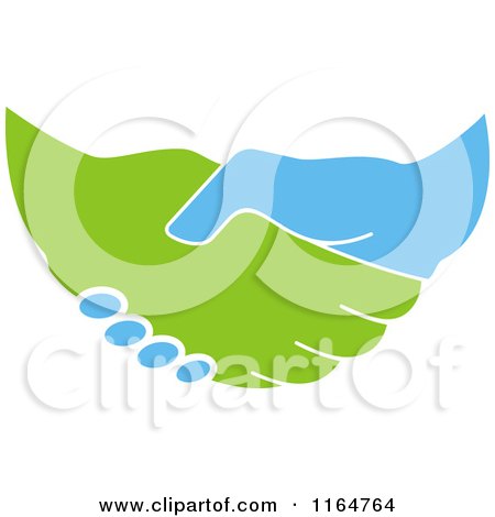Clipart of a Green and Blue Handshake 2 - Royalty Free Vector Illustration by Vector Tradition SM