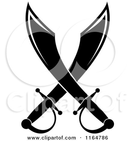Clipart of Black and White Crossed Machetes Version 2 - Royalty Free Vector Illustration by Vector Tradition SM