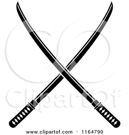 Clipart of Black and White Crossed Katana Swords - Royalty Free Vector Illustration by Vector Tradition SM