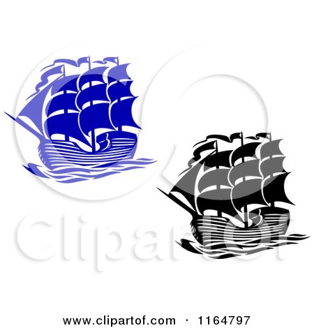 Clipart of Blue and Black Brig Ships - Royalty Free Vector Illustration by Vector Tradition SM
