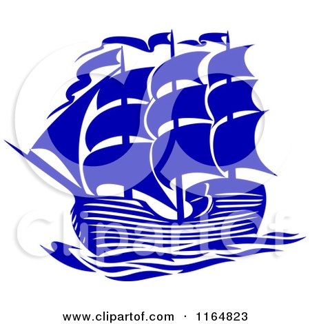 Clipart of a Blue Brig Ship - Royalty Free Vector Illustration by Vector Tradition SM