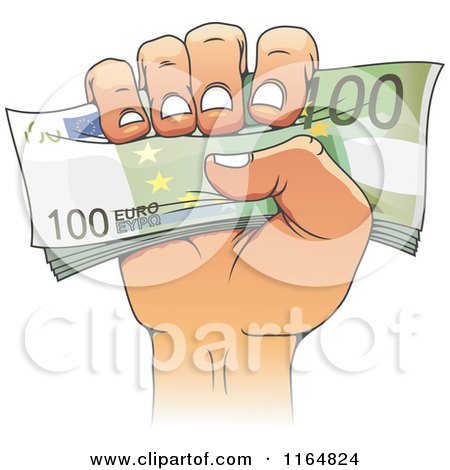 Clipart of a Cartoon Hand Holding Euro Cash - Royalty Free Vector Illustration by Vector Tradition SM