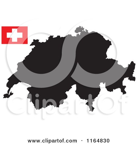 Clipart of a Black Map of Switzerland and Flag - Royalty Free Vector Illustration by Andrei Marincas